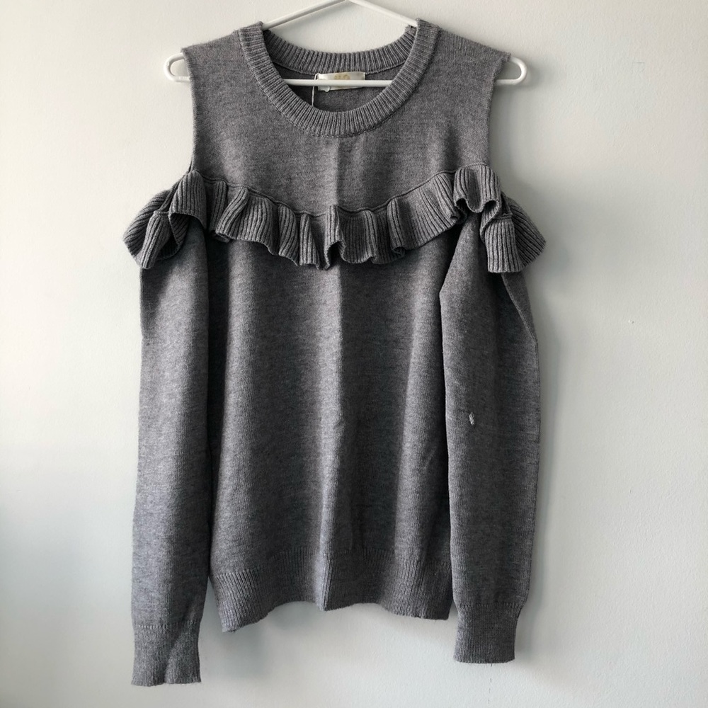 Buy 2 Get 1 Free ✨ Open Shoulder Ruffle Sweater